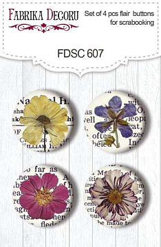 Set of 4pcs flair buttons for scrabooking Summer botanical story #607