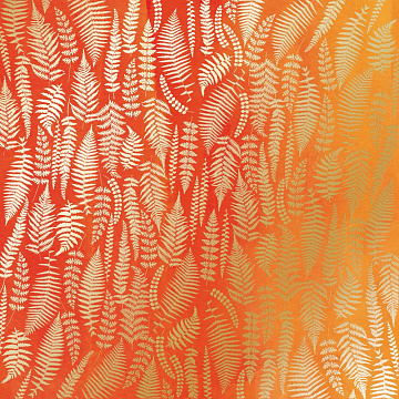 Einseitig bedruckter Papierbogen mit Goldfolienprägung, Muster Goldfarn, Farbe Gelb-Orange Aquarell