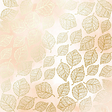 Sheet of single-sided paper with gold foil embossing, pattern Golden Delicate Leaves, color Beige watercolor, 12"x12"