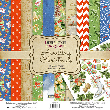 Doppelseitiges Scrapbooking-Papierset Awaiting Christmas", 8"x8", 10 Blätter