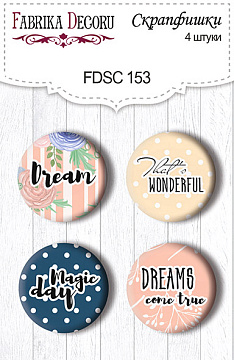 Set of 4pcs flair buttons for scrabooking "Flower mood" EN #153