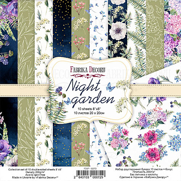 Doppelseitiges Scrapbooking-Papierset Nachtgarten 20 cm x 20 cm, 10 Blätter