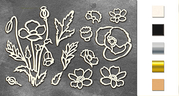 Chipboard embellishments set, "Wildflowers" #024