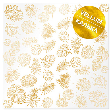 лист кальки (веллум) с золотым узором golden tropical leaves 29.7cm x 30.5cm