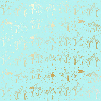 лист односторонней бумаги с фольгированием, дизайн golden flamingo turquoise, 30,5см х 30,5 см