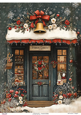 Decoupage Card "Porch Decorated for Christmas", #0862, 29.7x42cm
