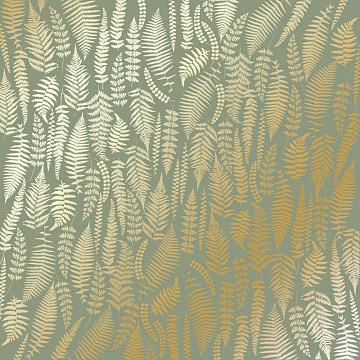 Sheet of single-sided paper with gold foil embossing, pattern Golden Fern, color Olive