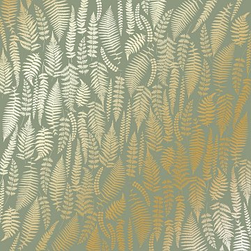 Sheet of single-sided paper with gold foil embossing, pattern Golden Fern, color Olive