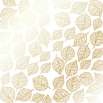 Blatt aus einseitigem Papier mit Goldfolienprägung, Muster Golden Delicate Leaves White, 12"x12"