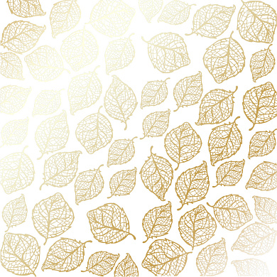 лист односторонней бумаги с фольгированием, дизайн golden delicate leaves white, 30,5см х 30,5см