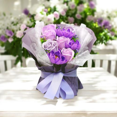 bouquet of chrysanthemums and purple roses “purple chic” - 2