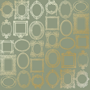Sheet of single-sided paper with gold foil embossing, pattern "Golden Frames Olive"