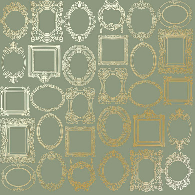 лист односторонней бумаги с фольгированием, дизайн golden frames olive, 30,5см х 30,5см