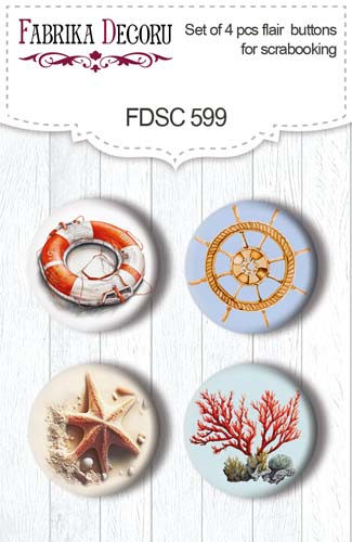 Set mit 4 Flair-Buttons zum Scrapbooking Sea of dreams #599 - Fabrika Decoru