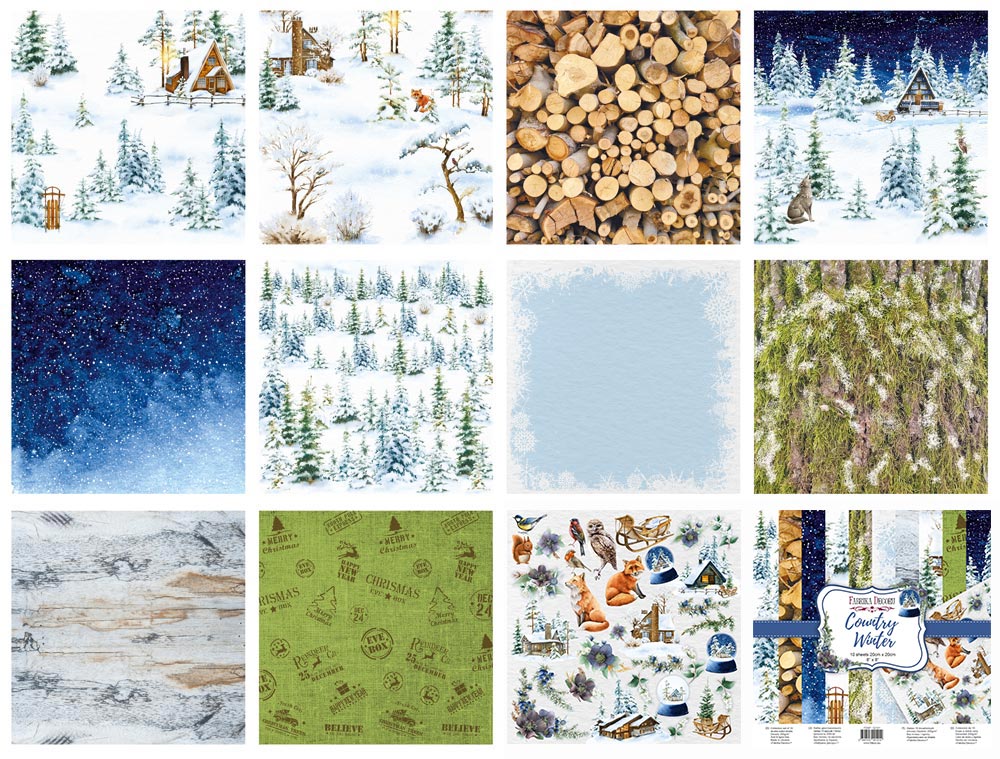 Double-sided scrapbooking paper set Country winter 8"x8", 10 sheets - foto 0