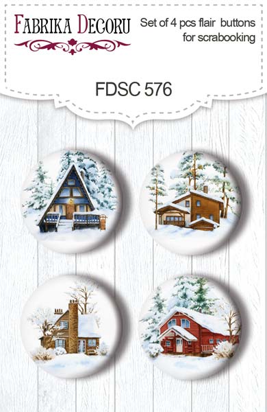 4er-Set Flair-Buttons für Scrapbooking Country Winter #576 - Fabrika Decoru