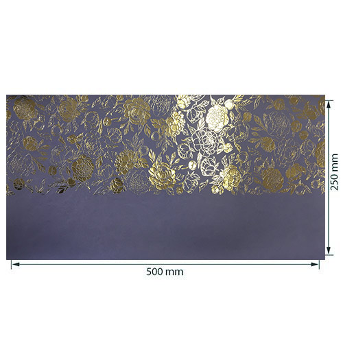 Piece of PU leather for bookbinding with gold pattern Golden Peony Passion, color Lavender, 50cm x 25cm - foto 0