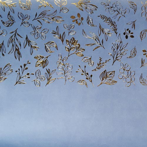 Skóra PU do oprawiania ze złotym tłoczeniem, wzór Złote Gałęzie, kolor Niebiański, 50cm x 25cm - foto 1  - Fabrika Decoru