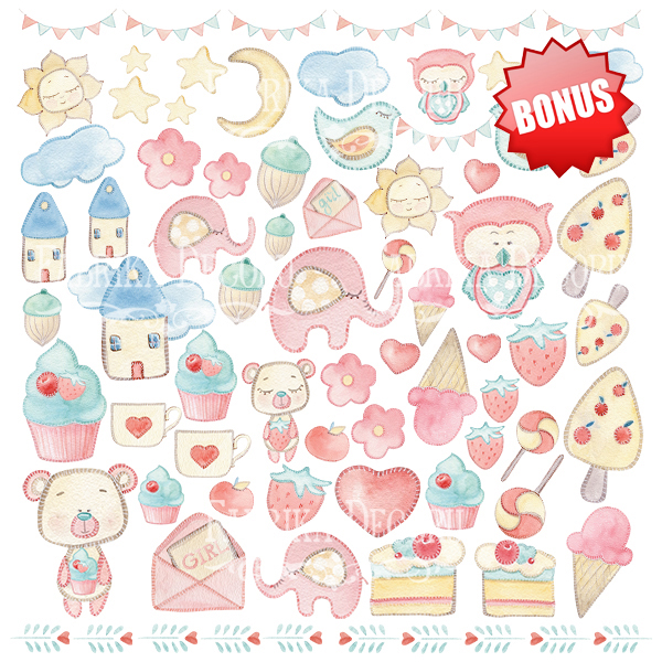 Double-sided scrapbooking paper set Sweet baby girl 12"x12", 10 sheets - foto 1