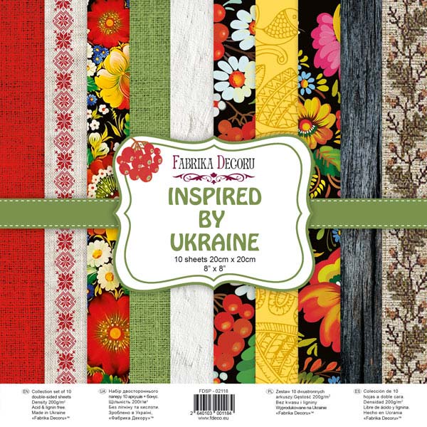 Double-sided scrapbooking paper set Inspired by Ukraine 8"x8", 10 sheets