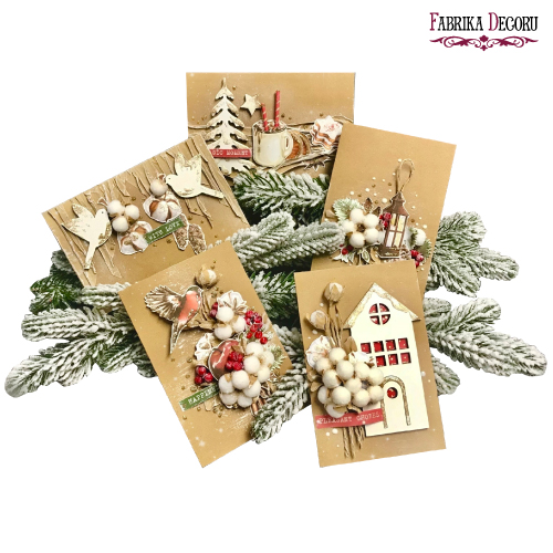 Bastelset für 5 Grußkarten "Cozy Christmas" 10cm x 15cm mit Anleitungen von Svetlana Kovtun, kraft - Fabrika Decoru