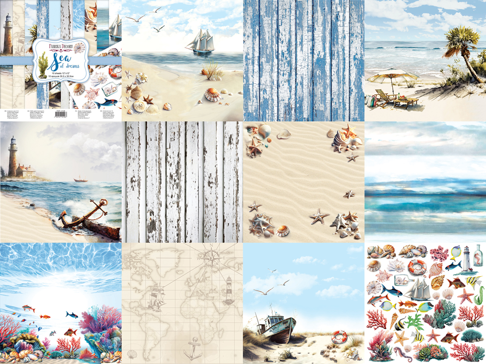 Double-sided scrapbooking paper set Sea of dreams 12”x12", 10 sheets - foto 0