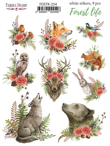 Set of stickers 9pcs Forest life #254