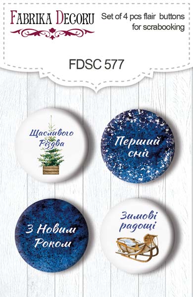 4er-Set Flair-Buttons für Scrapbooking Country Winter UA #577 - Fabrika Decoru