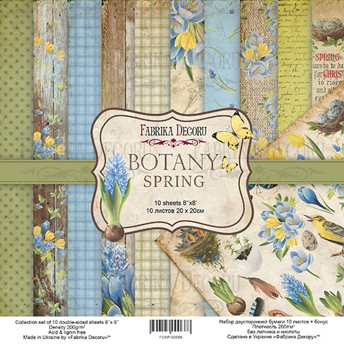 Doppelseitiges Scrapbooking-Papierset Botany Spring, 20 cm x 20 cm, 10 Blätter - Fabrika Decoru