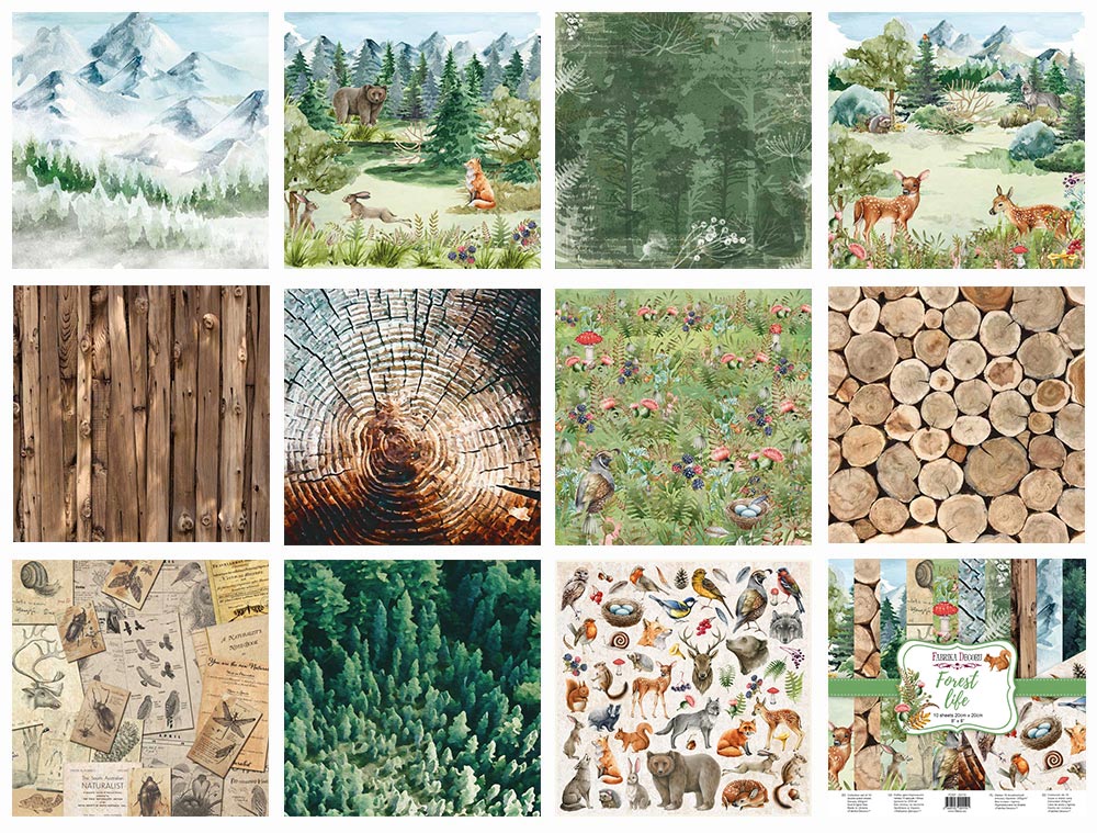 Doppelseitiges Scrapbooking-Papierset Forest Life, 20 cm x 20 cm, 10 Blätter - foto 0  - Fabrika Decoru