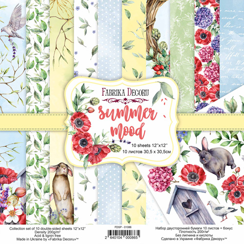 Double-sided scrapbooking paper set Summer mood 12"x12", 10 sheets