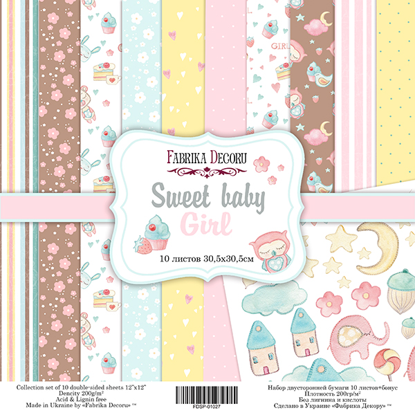 Double-sided scrapbooking paper set Sweet baby girl 12"x12", 10 sheets