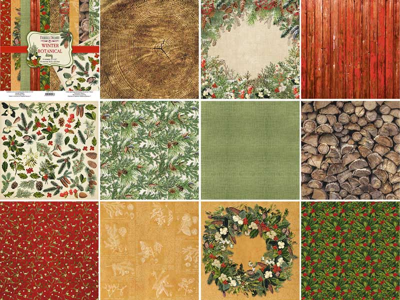 Double-sided scrapbooking paper set Winter botanical diary 12"x12", 10 sheets - foto 0