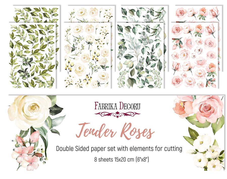 Doppelseitiges Papierset mit Bildern zum Schneiden von Tender Roses 15x20cm - Fabrika Decoru