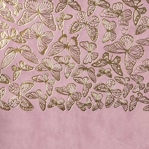 Отрез кожзама с тиснением золотой фольгой, дизайн Golden Butterflies Flamingo, 50см х 25см - Фото 1