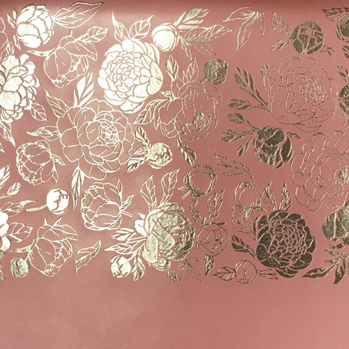 Stück PU-Leder zum Buchbinden mit Silbermuster Silver Peony Passion, Farbe Flamingo, 50cm x 25cm - foto 1  - Fabrika Decoru