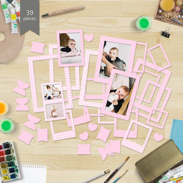 Set of cardboard photo frames #1, Pink, 39 pcs - foto 1