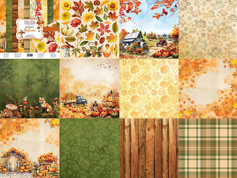 Double-sided scrapbooking paper set Bright Autumn 8"x8" 10 sheets - foto 0