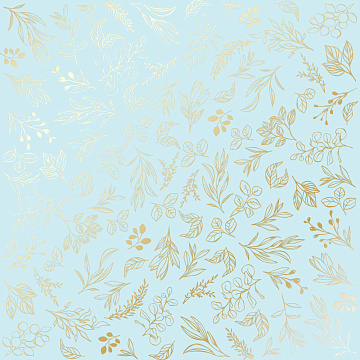 Einseitig bedruckter Papierbogen mit Goldfolienprägung, Muster "Golden Branches Blue"