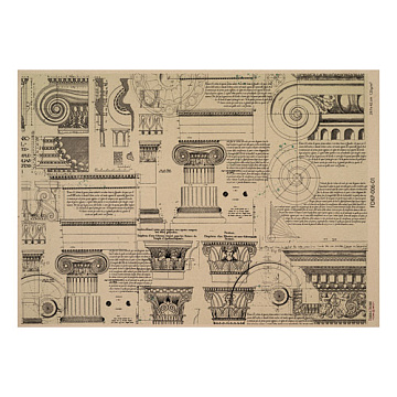 Arkusz kraft papieru z wzorem History and architecture #01, 42x29,7 cm