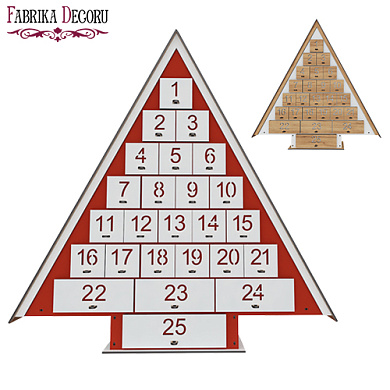  Адвент календарь Елочка на 25 дней с вырезанными цифрами, Red-White