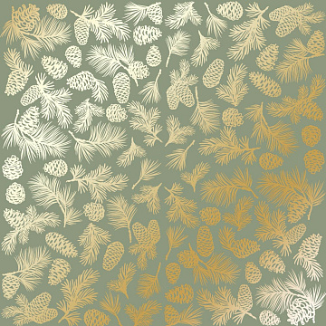 Einseitig bedruckter Papierbogen mit Goldfolienprägung, Muster "Goldene Tannenzapfen Olive"