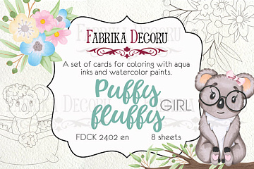 Zestaw pocztówek "Puffy Fluffy Girl" do kolorowania atramentem akwarelowym EN